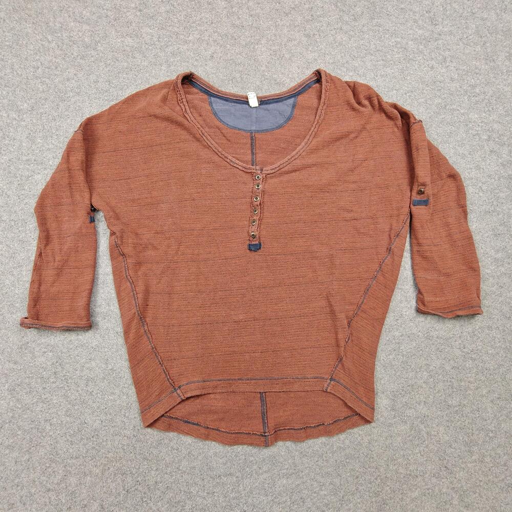 We The Free Shirt Womens Small Orange Jersey Scoop Neck 3/4 Sleeve Casual